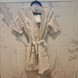 & Other Stories 100% Linen Flax Mini Wrap Dress